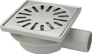 AQUABERG ABS VLOERPUT MET RVS ROOSTER MET RVS SIERRAND MET ZIJUITL. 50MM 150X150MM MET PPC REUKAFSLUITER REUKSLOT 37MM 4116R
