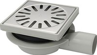 AQUABERG ABS VLOERPUT MET ABS OPZETSTUK MET RVS ROOSTER MET ZIJUITL. 50MM VERSTELBAAR 150X150MM MET PPC REUKAFSLUITER REUKSLOT 32MM 4016