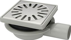 AQUABERG ABS VLOERPUT MET ABS OPZETSTUK MET RVS ROOSTER MET ZIJUITL. 50MM VERSTELBAAR 150X150MM MET PPC REUKAFSLUITER REUKSLOT 32MM 4016