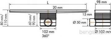 EASY DRAIN MULTI RVS DOUCHEGOOT LXB= 600X98MM RECHTHOEKIG ZONDER ROOSTER SCHUIFEIND HORIZONTAAL 50MM MET SIFON EDMI600-2