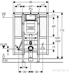 GEBERIT DUOFIX WC-ELEMENT MET SIGMA RESERVOIR 12CM (UP320) MET VOORBEREIDING ARMSTEUNEN H112CM ZONDER BEDIENINGSPLAAT 111375005