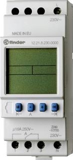 FINDER TIJDSCHAKELKLOK 35,8 MM ELEKTRONISCH KWARTS 1 WISSELCONTACT 16 A /250VAC AANSLUITSPANNING 230VAC WEEKPROGRAMMA 12.21.8.230.0000