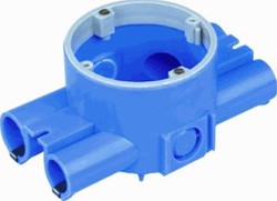 ABB HAFOBOX RONDE KABELDOOS HOLLE WAND INVOER 1X 16/19MM 76MM VOOR 1 SOKKEL MET DEKSEL MET SCHROEVEN BLAUW 7126.120