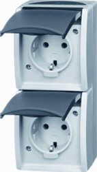 ABB BUSCH JAEGER OCEAN THERMOPLAST OPBOUW 2-VOUDIGE WCD MET RANDAARDE COMPLETE BEHUIZING STEEKKLEM KLAPDEKSEL 2CKA002084A0706