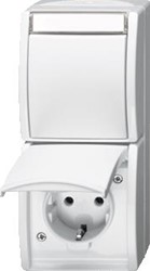 ABB BUSCH JAEGER COMBINATIE WANDCONTACTDOOS RANDAARDE-WIPSCHAKELAAR SERIE OPBOUW OCEAN IP44 ALPINWIT 2CKA001684A0328
