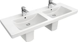 VILLEROY & BOCH SUBWAY 2 KERAMISCHE WASTAFEL 1300X470MM DUBBEL GECOAT UITTIKBARE KRAANGATEN: LINKS EN RECHTS WIT 7175D0R1