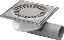 AQUABERG BLÜCHER COMPACT RVS VLOERPUT MET ABS ZIJ-EN ONDERUITL. 50MM DE BOVENZIJDE IS GEPOLIJST 147X147MM MET WATERSLOT 30MM 182150050