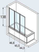 NOVELLINI AURORA 9 BADKLAPWAND 3-DELIG SPATSCHERM 1380 X 1500MM (HXB) PROFIEL WIT 3MM GLAS ACRYL WATERVALPATROON AURORA93V-16A-2