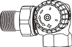 HEIMEIER V-EXACT II VOORINSTELBARE THERMOSTATISCHE RADIATORKRAAN 1/2 DUBBEL HAAKS RECHTS. T.B.V. M30 KOP 3714-02.000