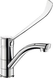 DELABIE MECHANISCHE SPOELTAFELMENGKRAAN MET DRAAIBARE UITLOOP H155 L230 HYGIËN HENDELABIE CHROOM 2510LBEL