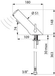 DELABIE TEMPOMATIC MIX 4 WASTAFELMENGKRAAN F3/8 GEINTEGREERDE BATTERIJ 6V 490106