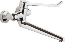 IDEAL STANDARD CERAPLUS WANDKRAAN MET KOPPELINGEN MET UITLOOP 25CM MET HENDEL 23CM HOH=15CM VEILIGE SLUITING OVER KOUD CHROOM B8318AA