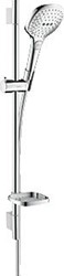 HANSGROHE RAINDANCE SELECT E 120 / UNICA'S PURO GLIJSTANGCOMBINATIE 650MM 3 STRAALSOORTEN MET ZEEPSCHAAL CHROOM 26620400