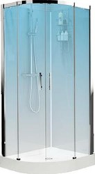 NOVELLINI VERDI R 90 COMPLETE DOUCHECABINE KWART ROND 90X90 MET HELDERGLAS EN CHROOM PROFIEL INCL DOUCHEBAK MET REGENDOUCHE EN THERMOSTAATKRAAN ACHTERWAND WIT VERR99T-1KA
