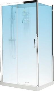 NOVELLINI VERDI 2P COMPLETE DOUCHECABINE 120X90 LINKS 1 SCHUIFDEUR EN WAND MET HELDERGLAS EN CHROOM PROFIEL INCL DOUCHEBAK MET REGENDOUCHE EN THERMOSTAATKRAAN ACHTERWAND WIT VER2P299ST-1KA