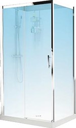 NOVELLINI VERDI 2P COMPLETE DOUCHECABINE 120X80 LINKS 1 SCHUIFDEUR EN WAND MET HELDERGLAS EN CHROOM PROFIEL INCL DOUCHEBAK MET REGENDOUCHE EN THERMOSTAATKRAAN ACHTERWAND ZWART VER2P129ST-1KH