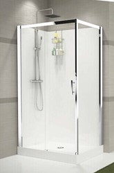 NOVELLINI VERDI 2P COMPLETE DOUCHECABINE 120X80 LINKS 1 SCHUIFDEUR EN WAND MET HELDER GLAS EN CHROOM PROFIEL INCL DOUCHEBAK MET REGENDOUCHE EN THERMOSTAATKRAAN ACHTERWAND WIT VER2P129ST-1KA