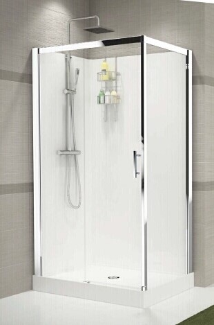 NOVELLINI VERDI 2P COMPLETE DOUCHECABINE 120X80 LINKS 1 SCHUIFDEUR EN WAND MET HELDER GLAS EN CHROOM PROFIEL INCL DOUCHEBAK MET REGENDOUCHE EN THERMOSTAATKRAAN ACHTERWAND WIT VER2P129ST-1KA