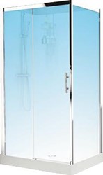 NOVELLINI VERDI 2P COMPLETE DOUCHECABINE 120X80 LINKS 1 SCHUIFDEUR EN WAND MET HELDERGLAS EN CHROOM PROFIEL INCL DOUCHEBAK MET REGENDOUCHE EN THERMOSTAATKRAAN ACHTERWAND WIT VER2P120ST-1KA