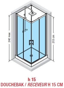 NOVELLINI VERDI A90 COMPLETE DOUCHECABINE HOEKINSTAP MET HELDERGLAS EN CHROOM PROFIEL INCL DOUCHEBAK MET REGENDOUCHE EN THERMOSTAATKRAAN ACHTERWAND WIT VERA90T-1KA-2