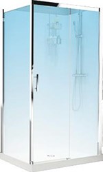 NOVELLINI VERDI 2P COMPLETE DOUCHECABINE 120X90 RECHTS 1 SCHUIFDEUR EN WAND MET HERLDERGLAS EN CHROOM PROFIEL INCL DOUCHEBAK MET REGENDOUCHE EN THERMOSTAATKRAAN ACHTERWAND ZWART VER2P299DT-1KH