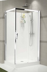 NOVELLINI VERDI 2P COMPLETE DOUCHECABINE 120X90 RECHTS 1 SCHUIFDEUR EN WAND HELDERGLAS EN CHROOM PROFIEL INCL DOUCHEBAK MET REGENDOUCHE EN THERMOSTAATKRAAN ACHTERWAND WIT VER2P290DT-1KA