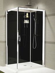 NOVELLINI VERDI 2P COMPLETE DOUCHECABINE 120X90 RECHTS 1 SCHUIFDEUR EN WAND MET HELDERGLAS EN CHROOM PROFIEL INCL DOUCHEBAK MET REGENDOUCHE EN THERMOSTAATKRAAN ACHTERWAND ZWART VER2P290DT-1KH