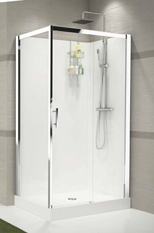 NOVELLINI VERDI 2P COMPLETE DOUCHECABINE 120X80 RECHTS 1 SCHUIFDEUR EN WAND MET HELDERGLAS EN CHROOM PROFIEL INCL DOUCHEBAK MET REGENDOUCHE EN THERMOSTAATKRAAN ACHTERWAND WIT VER2P129DT-1KA