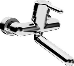 HANSA SIGNA WANDKRAAN MET DRAAIBARE UITLOOP 24.6CM HOH=15CM MET VERDEKTE AFSLUITBARE KOPPELINGEN CHROOM 02552203
