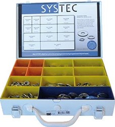 SYSTEC RINGEN GEVULD INHOUD STAAL VERZINKT 1700 DELEN NORM DIN 125A / DIN 9021 / DIN A SLUITRING M6 200ST B SLUITRING M8 200ST C SLUITRING M10 200ST D SLUITRING M12 200ST E CAR RING M6 200ST F CAR RIN