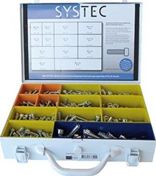 SYSTEC BINNENZESKANTBOUT GEVULD INHOUD STAAL VERZINKT 625 DELEN NORM DIN 912 A INBUSBOUT 8.8 M6X20 50ST B INBUSBOUT 8.8 M6X30 35ST C INBUSBOUT 8.8 M6X40 25ST D INBUSBOUT 8.8 M8X16 60ST E INBUSBOUT 8.8