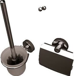 GEESA LUNA ACCESSOIRE SET: TOILETROLHOUDER MET KLEP TOILETBORSTELHOUDER WAND CLOSETBORSTEL+EXTRA BORSTEL ZWART HAAK 30MM CHROOM 915500-115