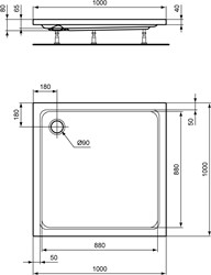 IDEAL STANDARD HOTLINE VIERKANT DOUCHEBAK 100X100X7 K276801