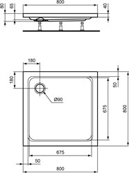 IDEAL STANDARD HOTLINE VIERKANT DOUCHEBAK 80X80X7 K276601
