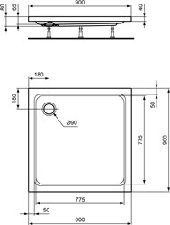 IDEAL STANDARD HOTLINE VIERKANT DOUCHEBAK 90X90X7 K276701