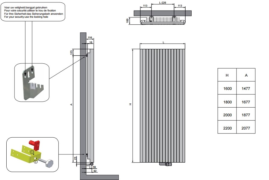 Licht Radiator VASCO ALU-ZEN DESIGNRADIATOR AS:MIDDENONDER V100 0525X1800 ZAND LICHT ...
