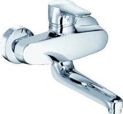 KLUDI OBJEKTA EENGREEPS WAND KEUKENMENGKRAAN GESLOTEN HENDEL WANDMONTAGE DRAAIBARE OF VASTZETBARE UITLOOP VOORSPRONG 180 MM 328820575
