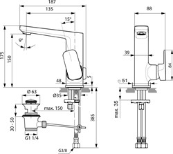 IDEAL STANDARD TONIC II WASTAFELMENGKRAAN 5 L/MIN MET HOGE UITLOOP MET WASTE CHROOM A6332AA