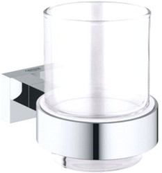GROHE ESSENTIALS CUBE HOUDER MET GLAS ROND WAND 1-GATS METAAL/GLAS CHROOM 40755001