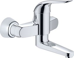 GROHE EUROECO WASTAFELMENGKRAAN WAND EENGREEPS 2-GATS CARTOUCHE KERAMISCH 164MM HOOGTE 197MM UITLOOP DRAAIBAAR CHROOM 32767000