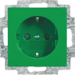 ABB BUSCH JAEGER BALANCE SI WANDCONTACTDOOS MET RANDAARDE MET TRANSPARANTE LENS MET GROEN LED STEEKKLEMMEN 2-POLIG 250V 16A GROEN 2CKA002013A5396