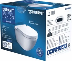 DURAVIT STARCK 3 PACK: RIMLESS WANDCLOSET MET SOFTCLOSE ZITTING ONZICHTBARE MUURBEVESTIGING AFMETING 54CMBY PHILIPPE STARCK WIT. 45270900A1