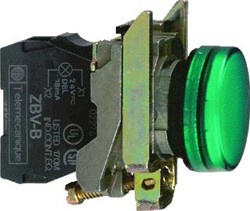 SCHNEIDER-ELECTRIC XB4 COMPLETE SIGNAALLAMP INCL. LED AANSLUITSP. 230-240VAC VLAKKE LENS KLEUR GROEN FRONT ROND SCHROEFAANSL.