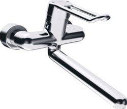 HANSA MEDIPRO WANDKRAAN MET PROJECTBEUGELHENDEL MET DRAAIBARE UITLOOP 31.1CM MET VERDEKTE AFSLUITBARE KOPPELINGEN CHROOM 02572205
