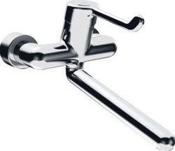 HANSA MEDIPRO WANDKRAAN MET PROJECT VEILIGHEIDSHENDEL MET DRAAIBARE UITLOOP 31.1CM MET VERDEKTE AFSLUITBARE KOPPELINGEN CHROOM 02582202