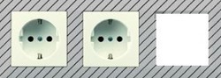 JUNG AS500 2-VOUDIGE WANDCONTACTDOOS MET RANDAARDE VOOR ELUX INBOUW DUROPLAST STEEKKLEM CREMEWIT RAL1013 AS1520-2ELUX