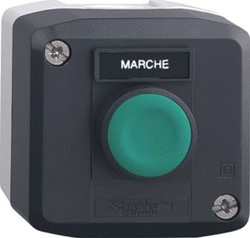 SCHNEIDER-ELECTRIC DRUKKNOPKAST COMPLEET PULSDRUKKNOP VLAK GROEN MARKERINGS-PLAATJE: MARCHE CONTACT: 1M KAST: D-GRIJS/L-GRIJS