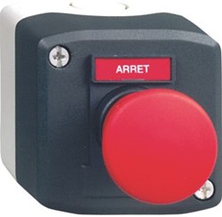 SCHNEIDER-ELECTRIC DRUKKNOPKAST COMPLEET PADDESTOELPULSDRUKKNOP ROOD MARKERING-PLAATJE: ARRET CONTACT 1M KAST: D-GRIJS/L-GRIJS