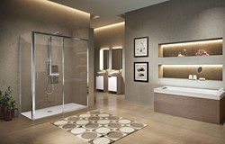 NOVELLINI LUNES 2.0 2PH SCHUIFDEUR (144 VERSTELBAAR T/M 150 CM) VAST DEEL LINKS  HELDER GLAS ZILVERMAT PROFIEL LUN2PH144S-1J