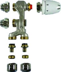 Betherma ventielset 2-pijps met thermostaatknop klein wit en adapters 15mm